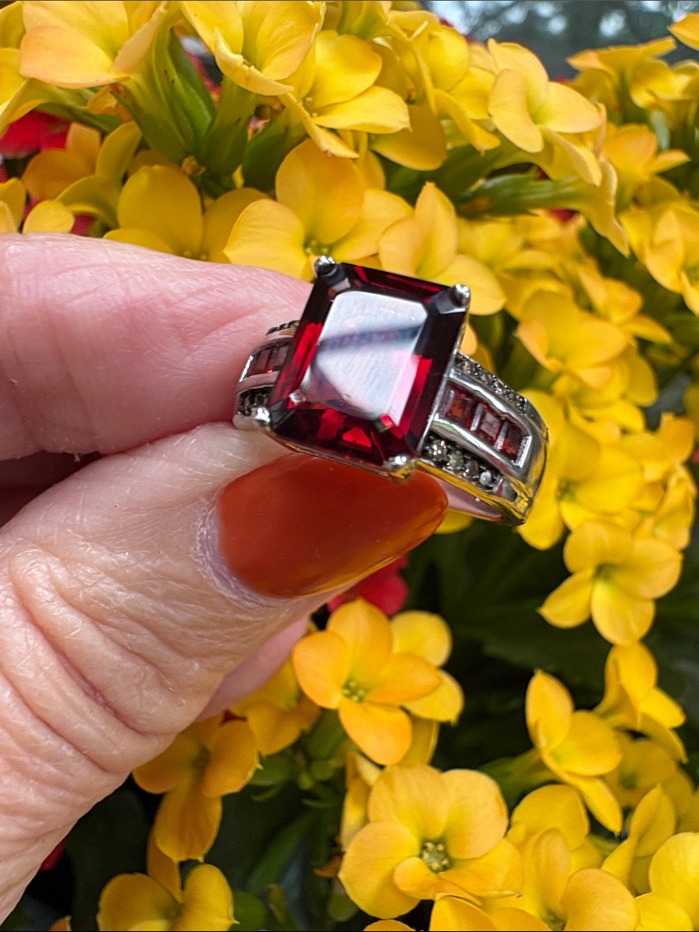 Size 6 Sterling Silver Red Emerald-Cut Garnet Ring